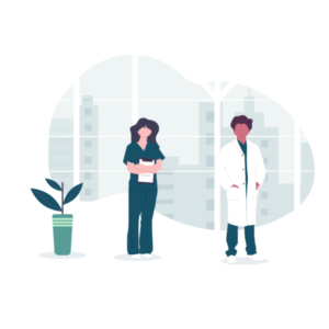 Two professionals standing an waiting to help