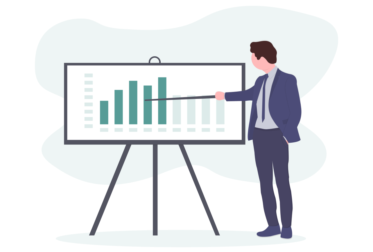 Person standing next to and point to a chart