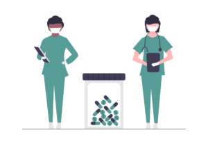 Doctors with pills