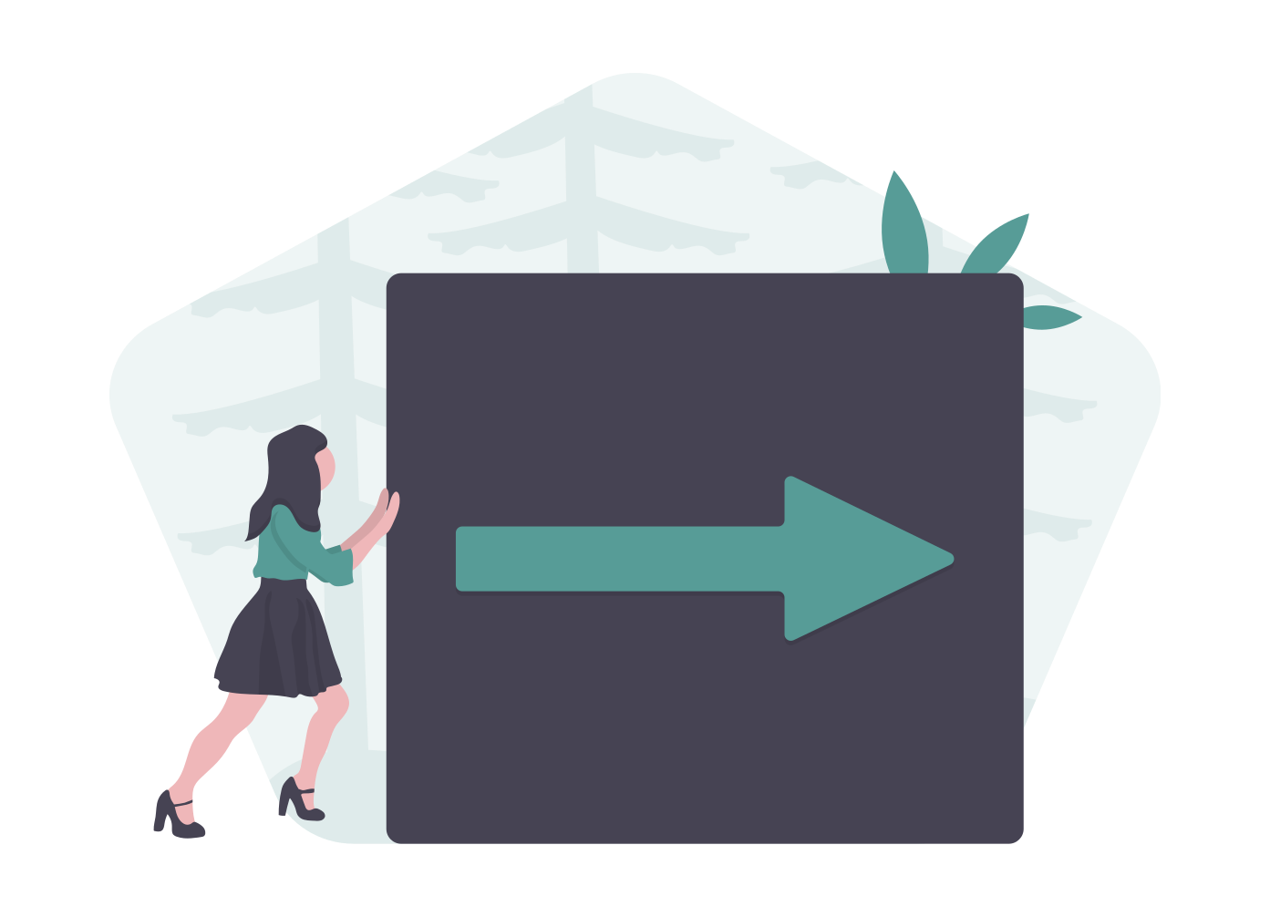 Person pushing a large arrow to the right