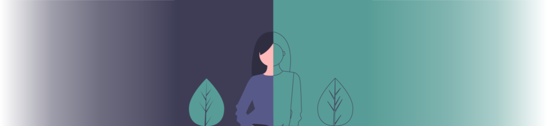 Person split down the middle, with the left side coloured and the right side just outline